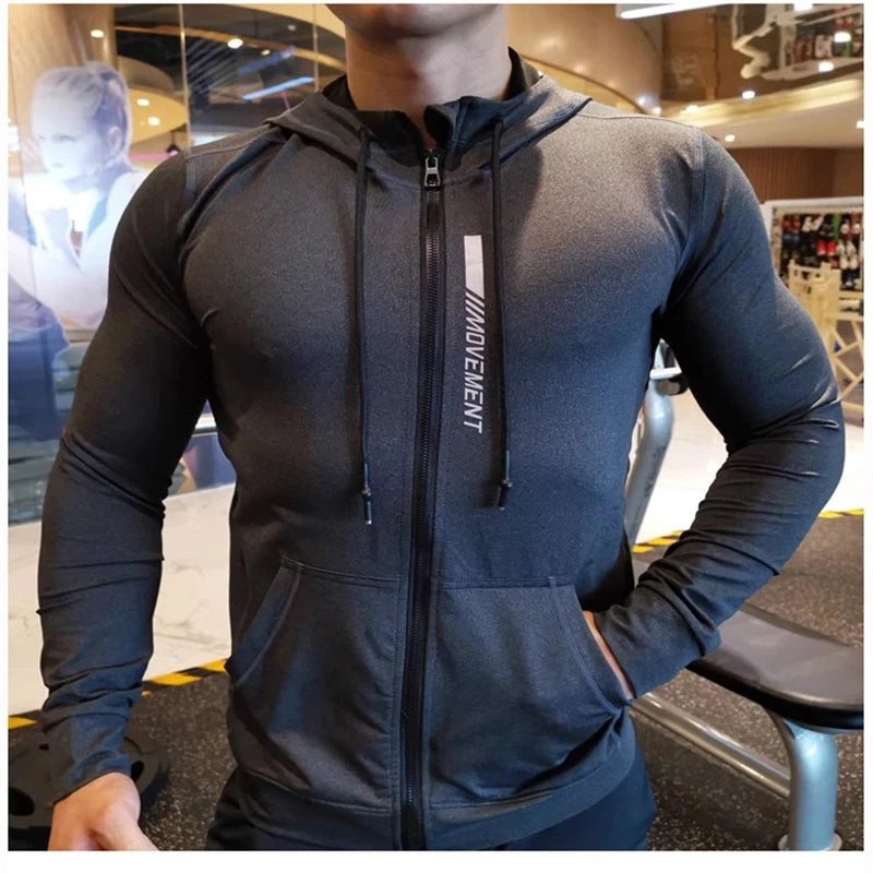 Sports Hoodies Running Fitness Jackets Elastic Tight Zipper Hooded Men Jogging Hoodie Sweatshirts Spring Casual Sportwear Black