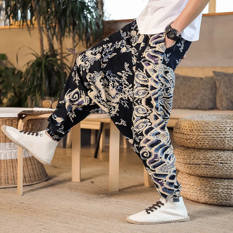 2024 Spring/Summer Nepal Prints Cotton Linen Joggers Men Baggy Hippie Boho Gypsy Aladdin Cargo Pants Yoga Harem Pants Women