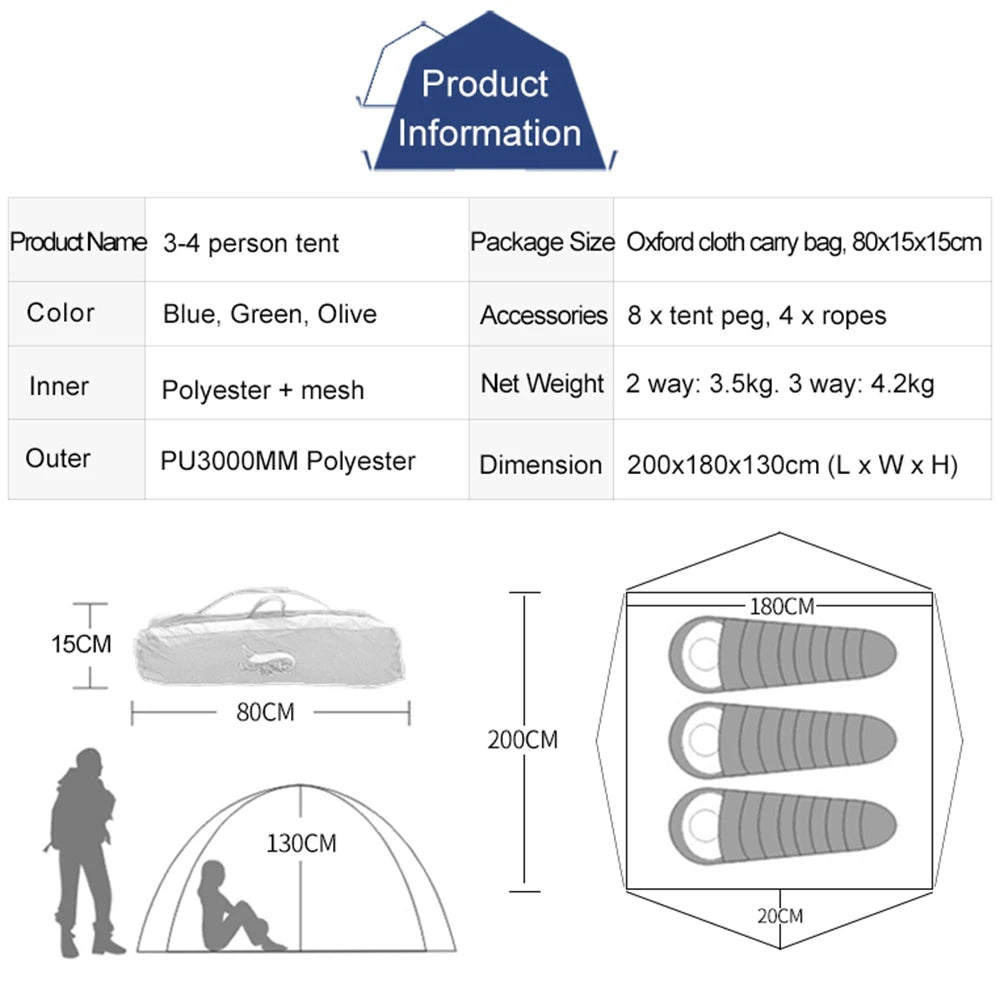 Desert&Fox Camping Tents for 3 Person Instant Pop-Up Automatic Dome Tent with Floor Tarp Quick Setup for Family Beach Hiking