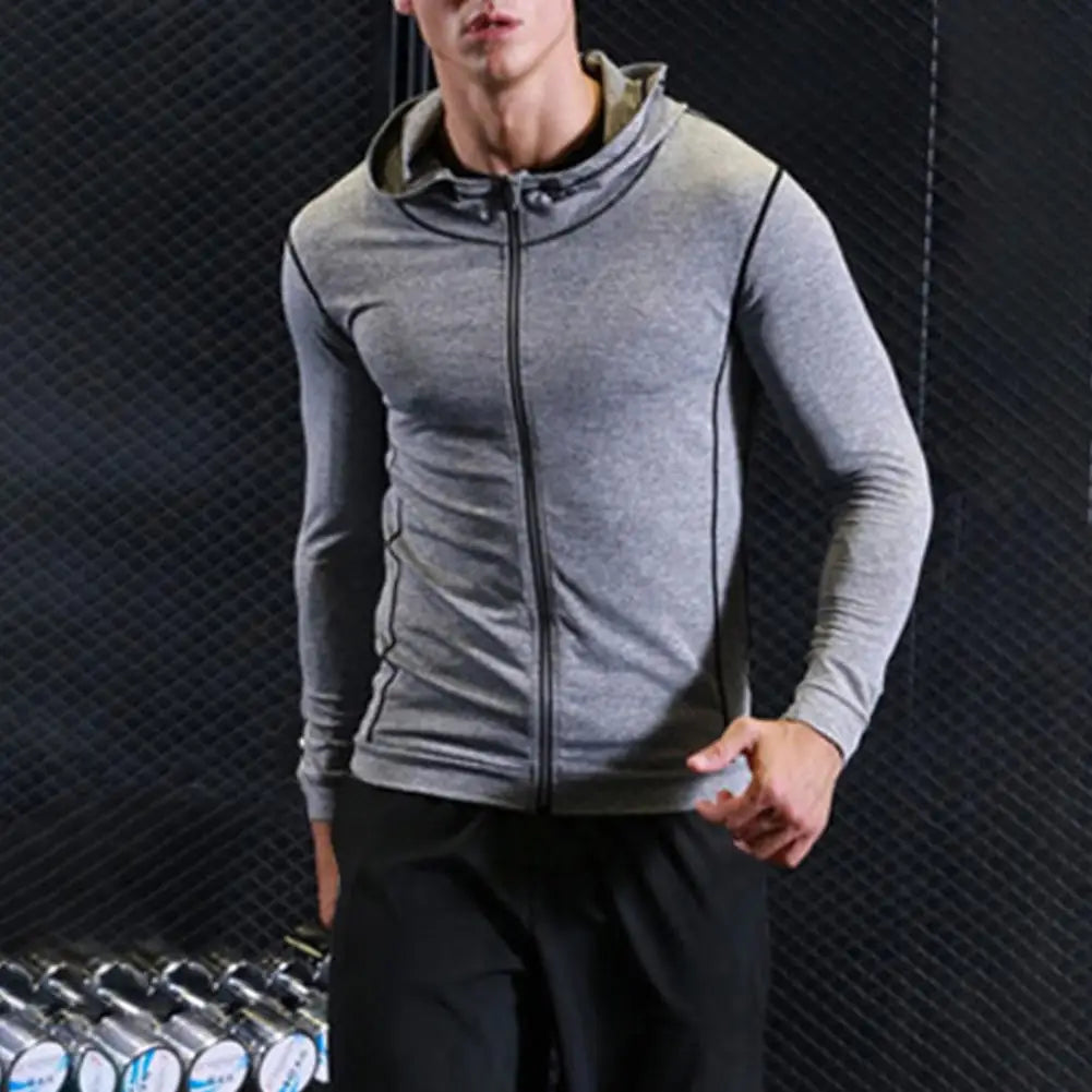 Men Hooded Zipper Jacket Men's Quick Dry Hooded Sport Coat Slim Fit Zipper Cardigan for Gym Outdoor Jogging Breathable