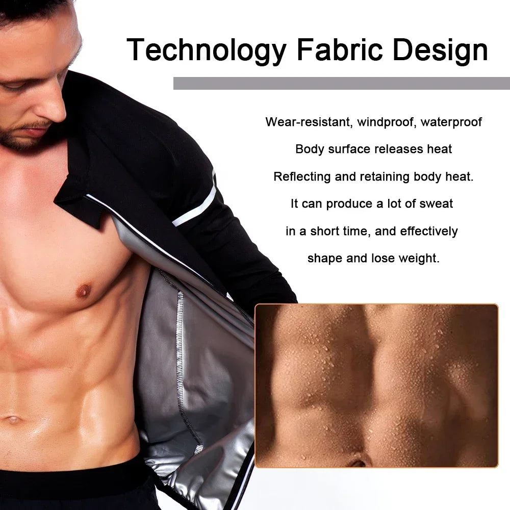 Jacket Men Sauna Sweat Body Shaper Hot Thermal Sportwear Slimming Long Sleeves Fitness Workout Fat Burning