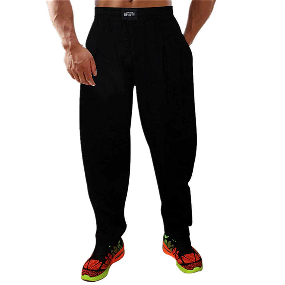 Mens Bodybuilding Work Out Pants High Elastic Gym Fitness Pants Loose Breathable Crossfit Jogger Sportswear 100% Cotton