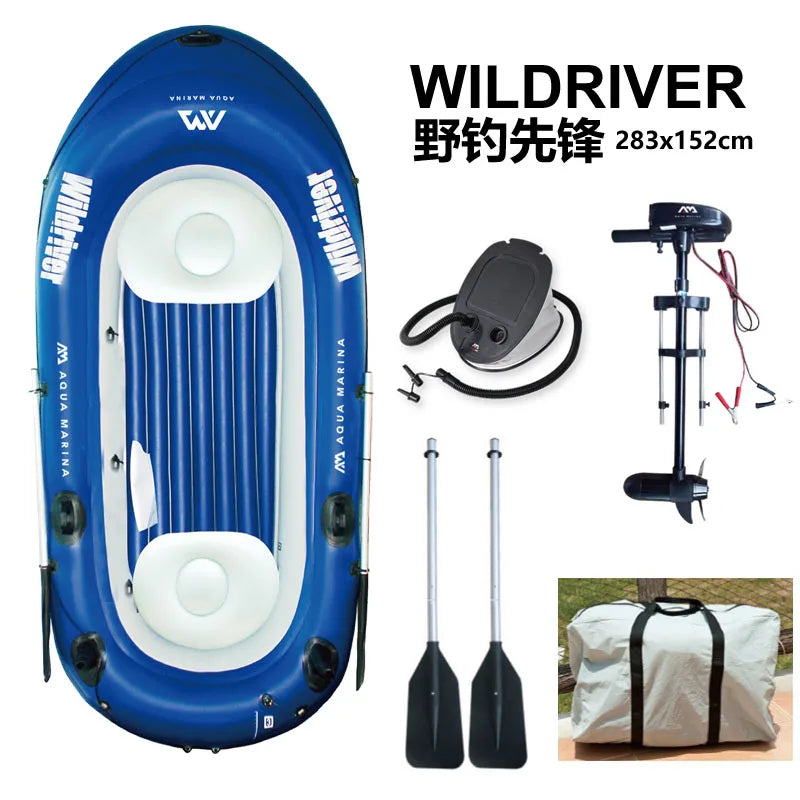 2 Person WILDRIVER fishing boat thick PVC inflatable boat kayak dinghy raft  paddle foot pump bag motor mount engine