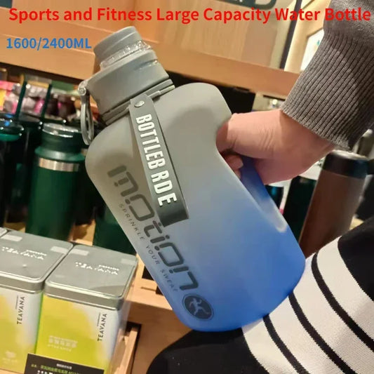 1.6L/2.4L Large Capacity Sports Water Bottle Outdoor Fitness Kettle Gradient Plastic Water Cup Portable Big Ton Ton Barrel