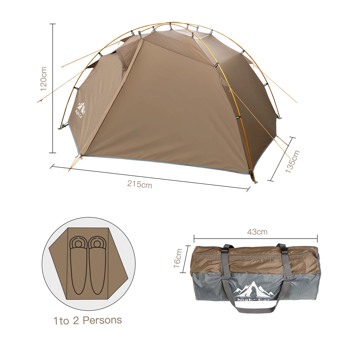 Backpacking Tent 2 Persons Camping with Separated Rainfly Aluminium Pole Double Layers L-shaped Doors Waterproof