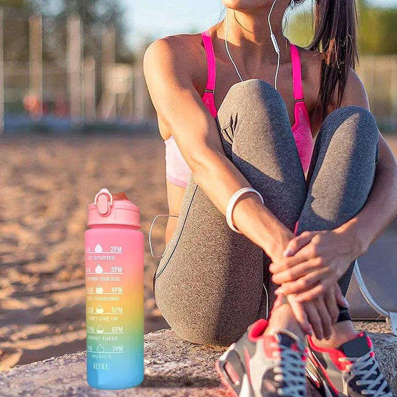 900ML Sports Water Bottle with Time Marker Leak-proof Cup Motivational Portable Water bottle for Outdoor Sport Fitness BPA Free