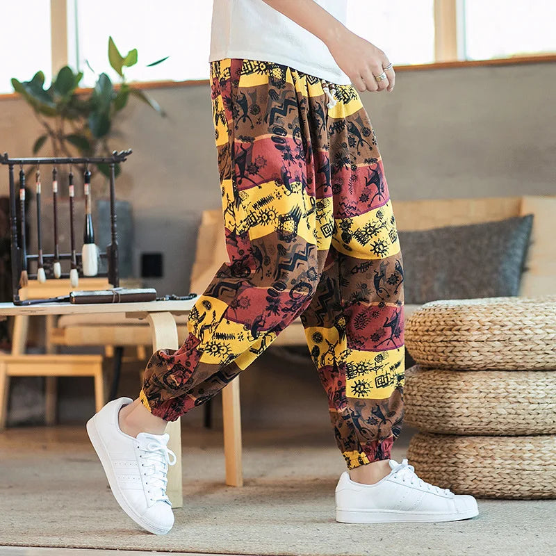 Spring Men Yoga Pant Sweatpant Linen Loose Wide Leg Harem Hippie Bloomers Baggy crotch pant Casual Jogger Running Athletic Pant