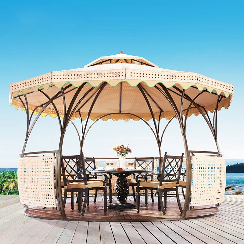 Customized outdoor courtyard rattan weaving tent, simple and modern creative double roof rattan art fence, hotel, villa, resort