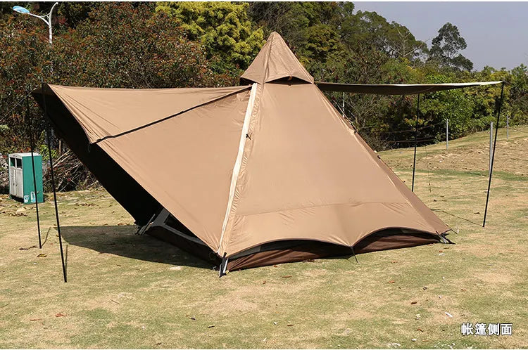 Outdoor 3-4 Person Double Deck Automatic Pyramid Tent Luxury Camping Aluminum Pole Indian Tent