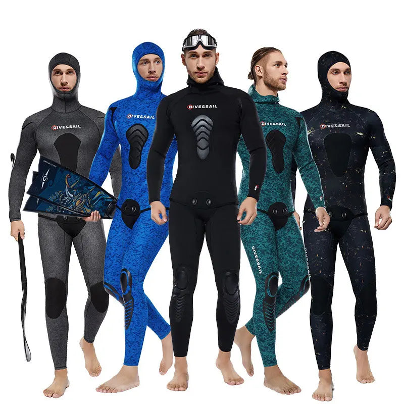 Men 3mm/5mm Spearfishing Wetsuit Premium Camouflage Neoprene Wetsuit Two-Piece Scuba Diving Suit Hoodie Snorkeling Suits