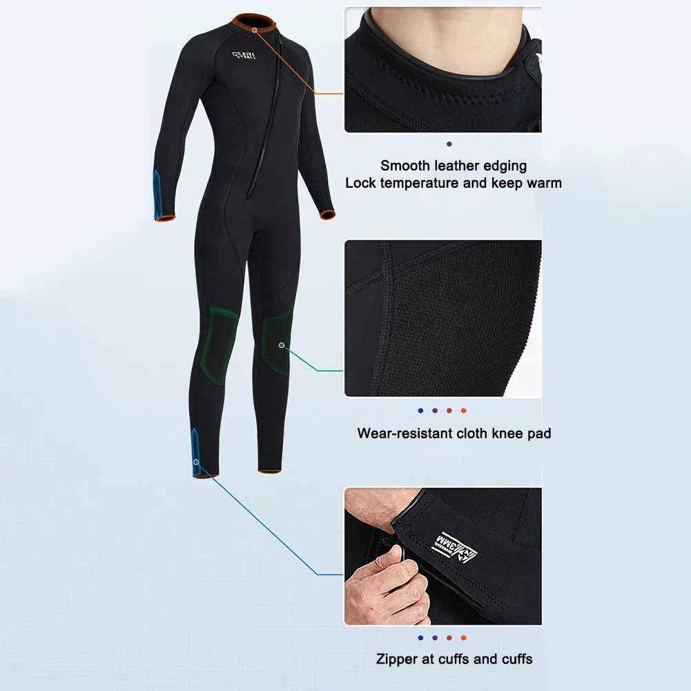 3MM Neoprene Diving Suit Front Zipper One Piece Diving Protection Clothes Long Sleeve Cold Proof Anti-scratch Water Sports Tool