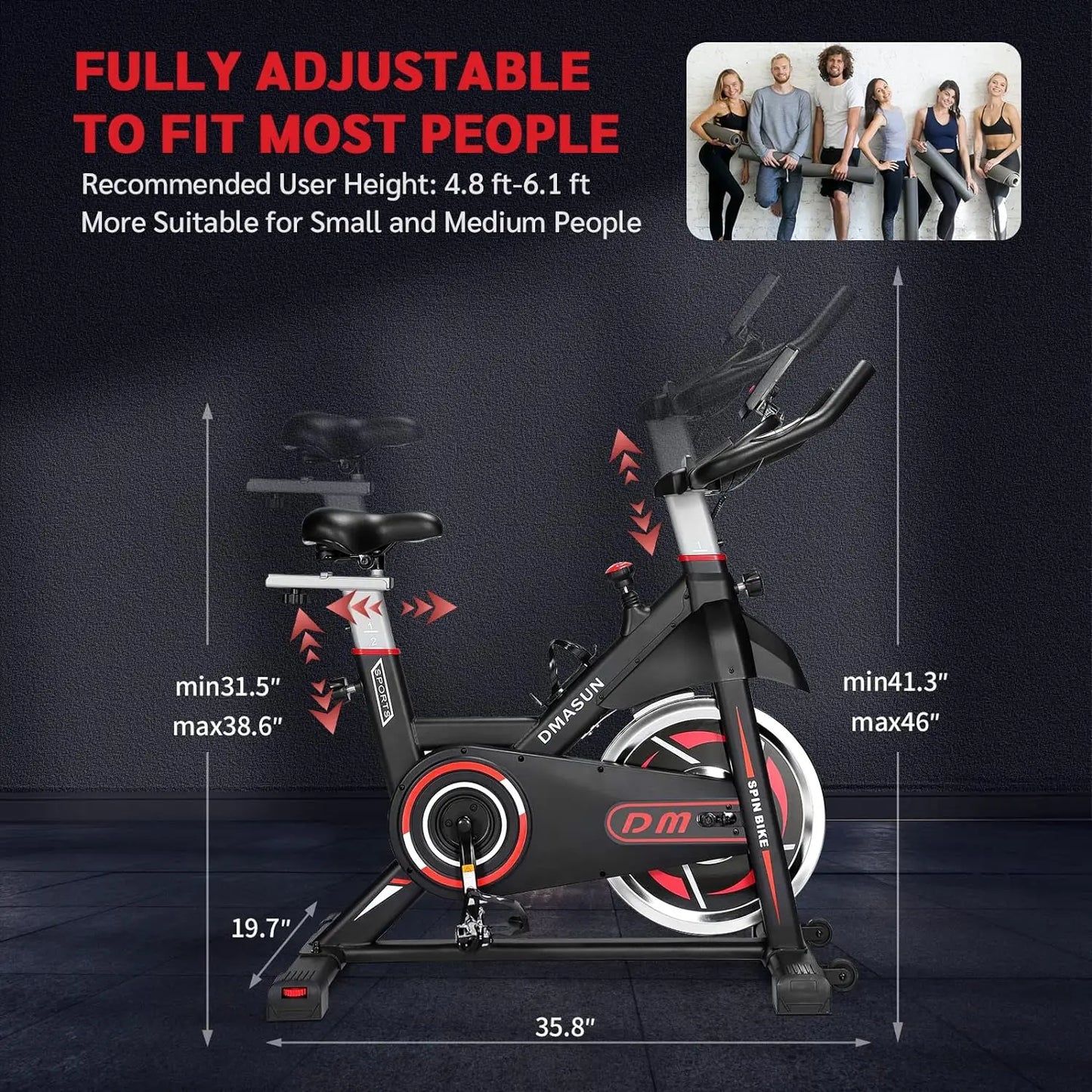 DMASUN Exercise Bike, Plus Magnetic Resistance/Brake Pad Indoor Cycling Bike Stationary, Cycle Bike with Comfortable