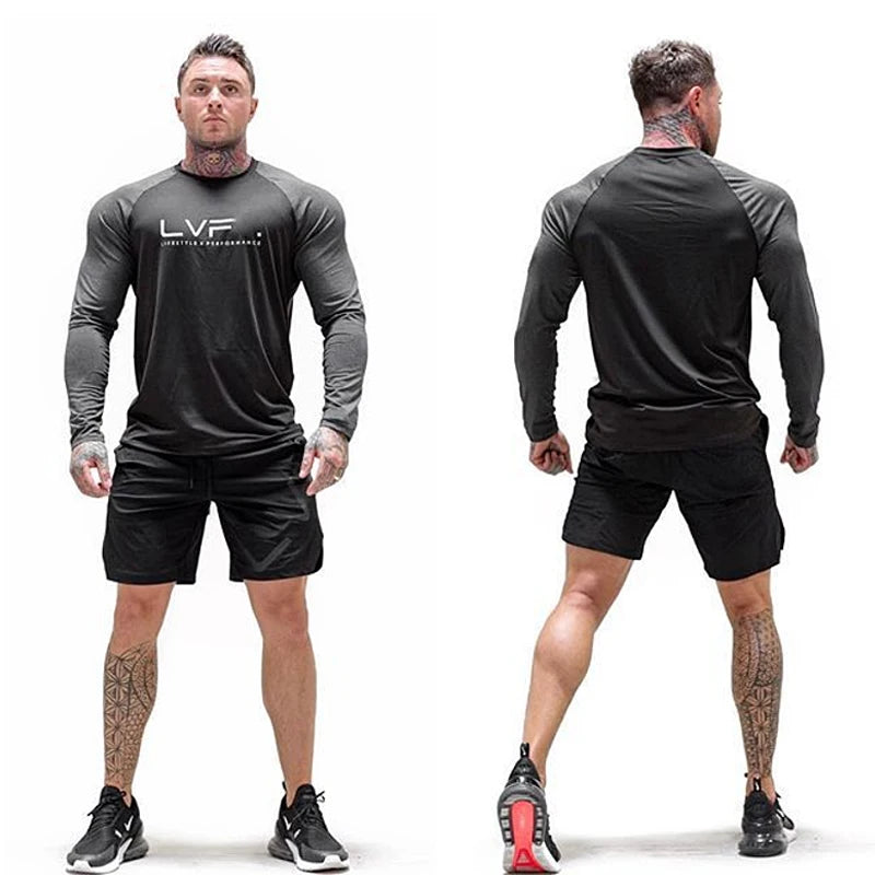 Mens Gym Long Sleeve T-Shirt Male Casual Undershirt Skinny Clothing Bodybuilding Workout Tops Running Fitness Cotton Sweatshirts