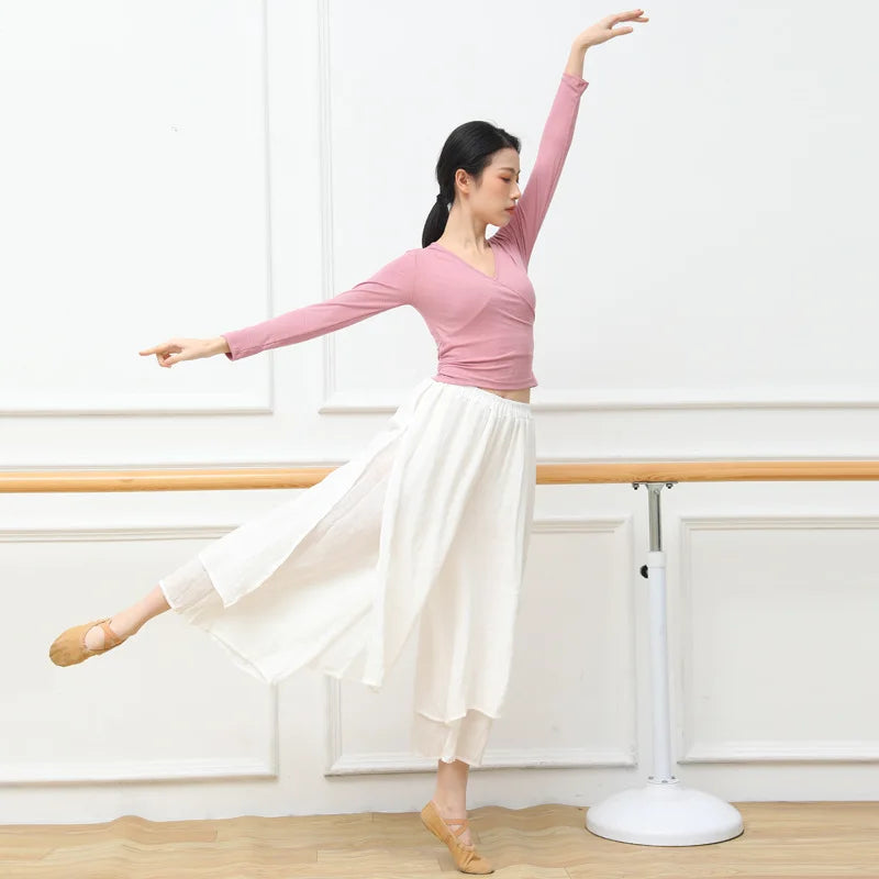 Dance Yoga Pants Ladies Wide Leg Pants Cotton Silk Linen Split Wide Leg Pants Dance Performance Training Pants Plus Size 2XL