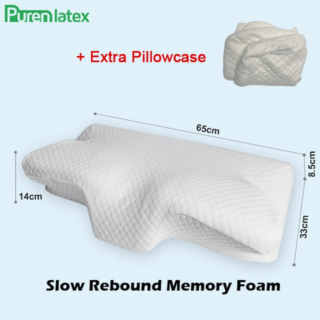 Purenlatex Contour Orthopedic Pillow Memory Foam Cervical 14cm Pillow Neck Pain Remedial Pillow for Side Back Stomach Sleepers