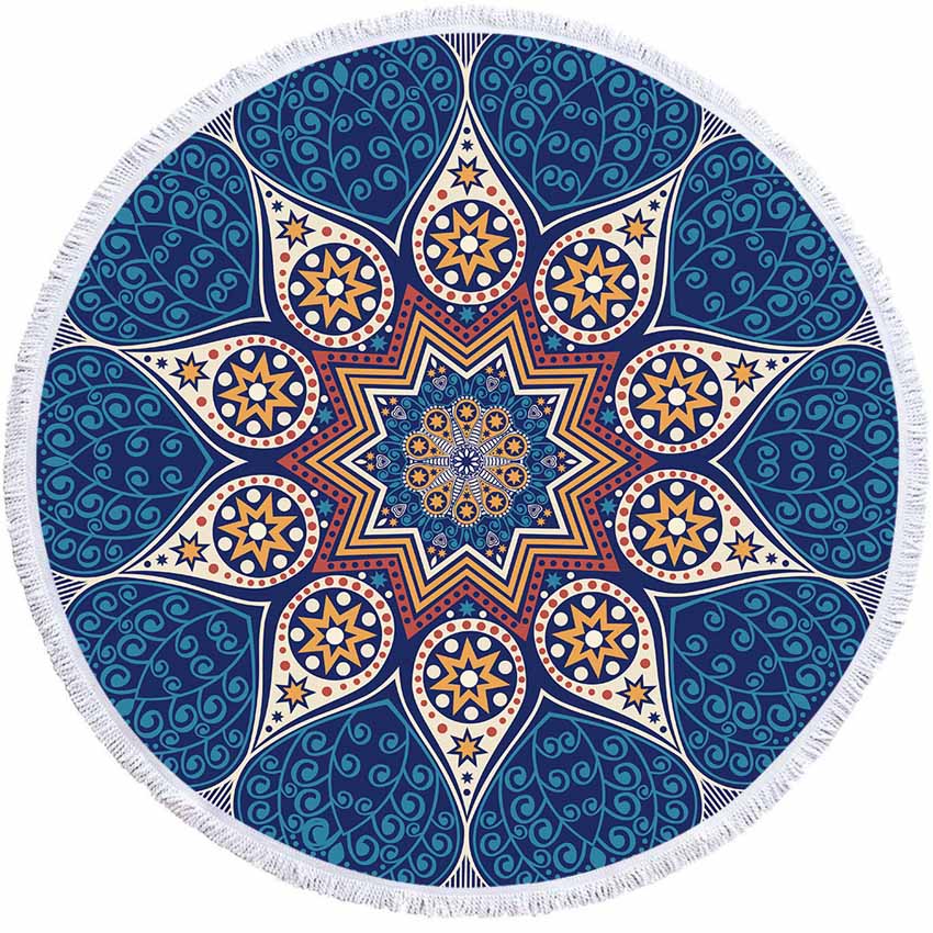 Mandala Geometric Round Beach Towel Tassels Bohemia Microfiber Bath Shower Towel For Adults Picnic Yoga Mat Blanket Cover Up