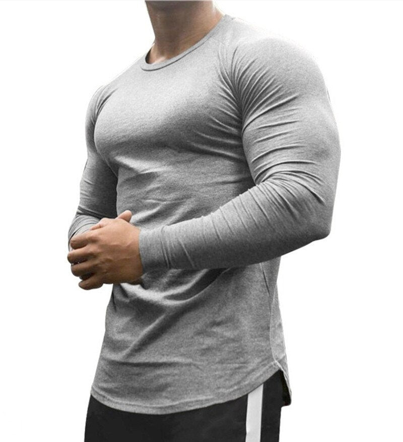 NEW Long sleeve Cotton T-shirt Men Gyms Fitness Workout Skinny t shirt Summer Male Tees Tops Sport Running T-shirt men Clothing