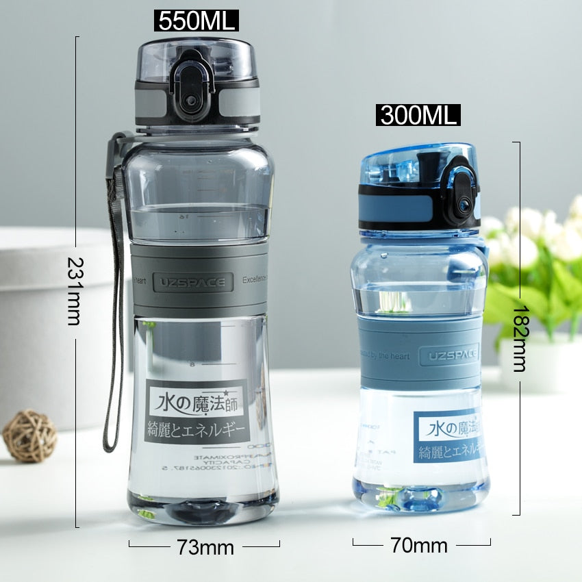 UZSPACE Water Bottle Protein Shaker Sport Hiking Climb Gym Plastic Bottle Portable Leakproof Tritan Drinkware Bpa Free 350/550ML