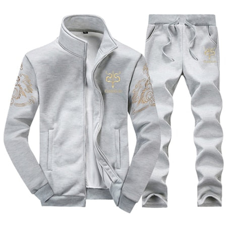 Tracksuits Men Polyester Sweatshirt Sporting Fleece 2021 Gyms Spring Jacket + Pants Casual Men's Track Suit Sportswear Fitness