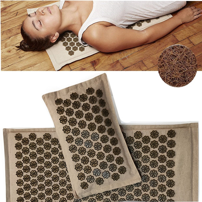 Organic Linen Acupressure Mat or Pillow or Set Yoga Meditation Mat Increase Blood Flow Neck &amp; Back Pain Relief