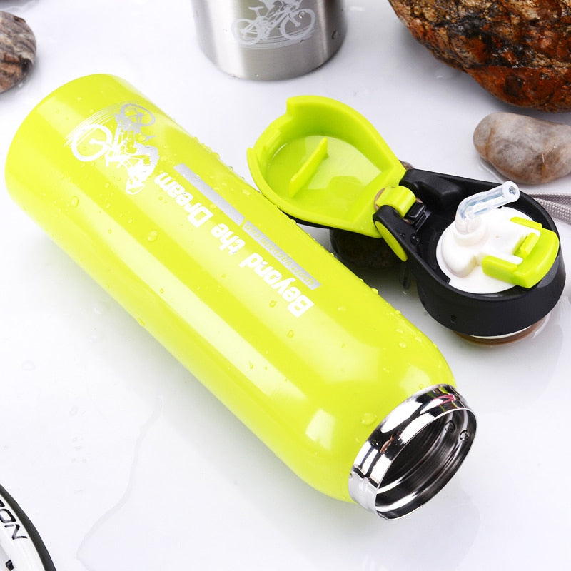 500ML Bike Water Bottle Mountain Bike Riding Bicycle Kettle Double Stainless Steel Thermos Cup Warm-keeping Jug Sports Outdoor