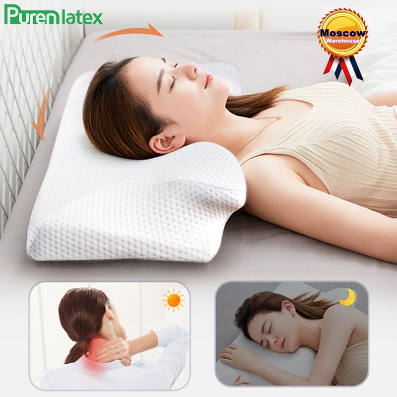 Purenlatex Contour Orthopedic Pillow Memory Foam Cervical 14cm Pillow Neck Pain Remedial Pillow for Side Back Stomach Sleepers