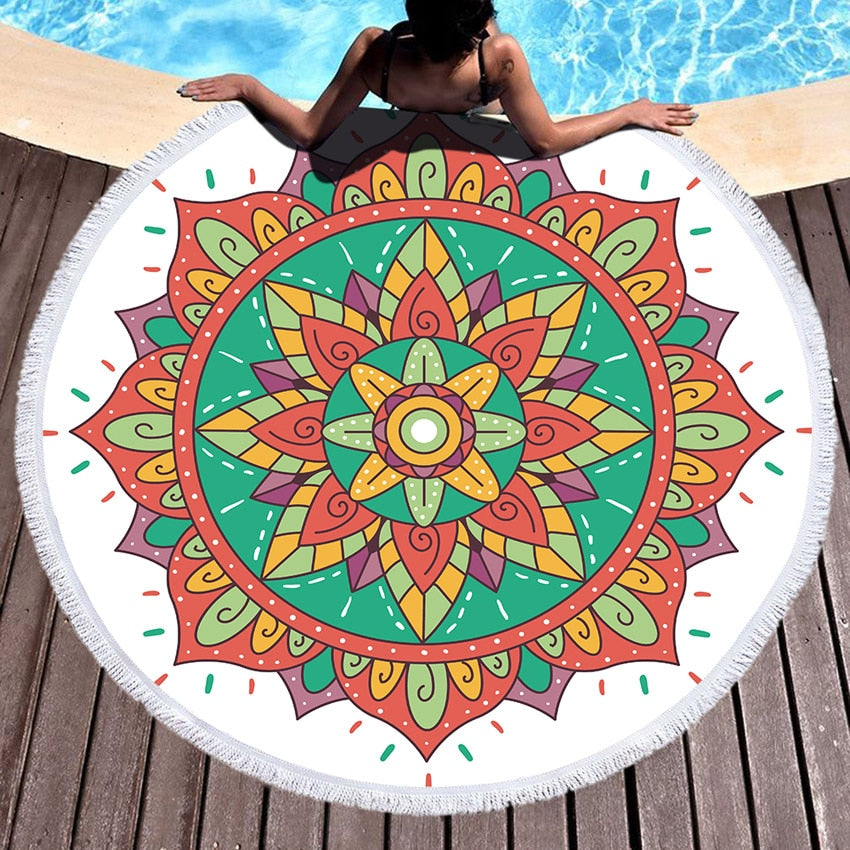 Mandala Geometric Round Beach Towel Tassels Bohemia Microfiber Bath Shower Towel For Adults Picnic Yoga Mat Blanket Cover Up