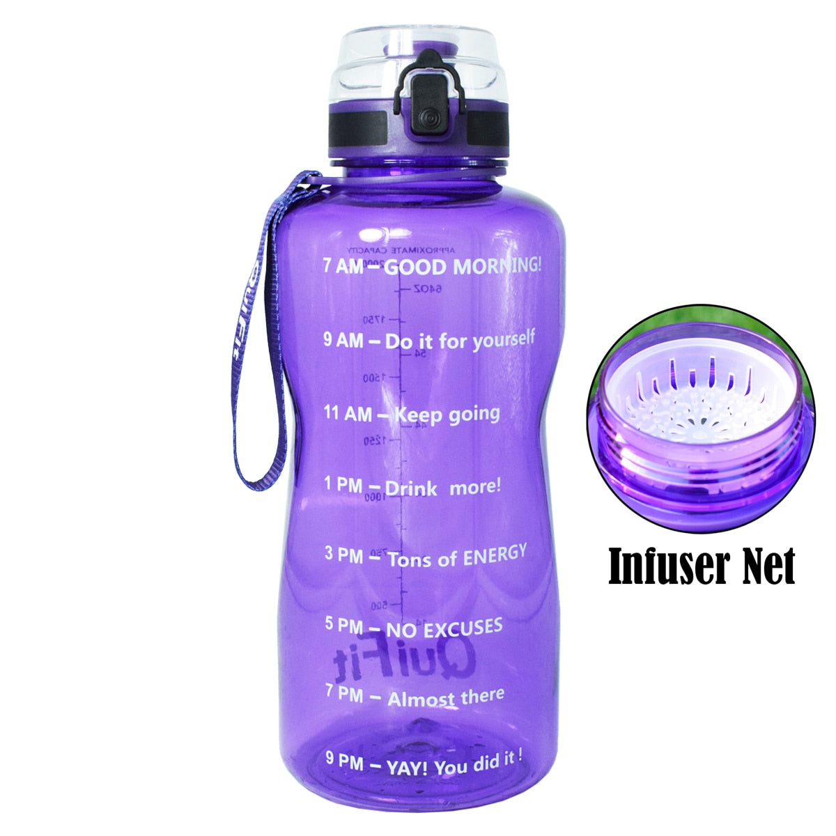 BuildLife 1.3L 2L 64oz Motivational Water Bottle with Time Marking Bpa Free Tritan Fitness Gym Jug Sport Plastic Drinking Filter