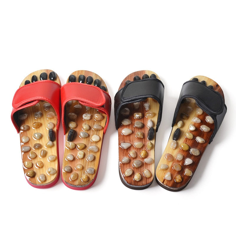 Acupressure Massage Slippers with Natural Stone, Therapeutic Reflexology Sandals Foot Acupoint Massage Shiatsu Arch Pain