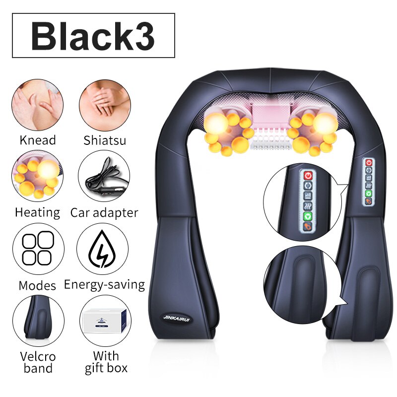 JinKaiRui 16 Massage Heads Heating Neck Shoulder Kneading Massager Cervical Therapy Health Care Back Waist Pain ReliefRelaxation