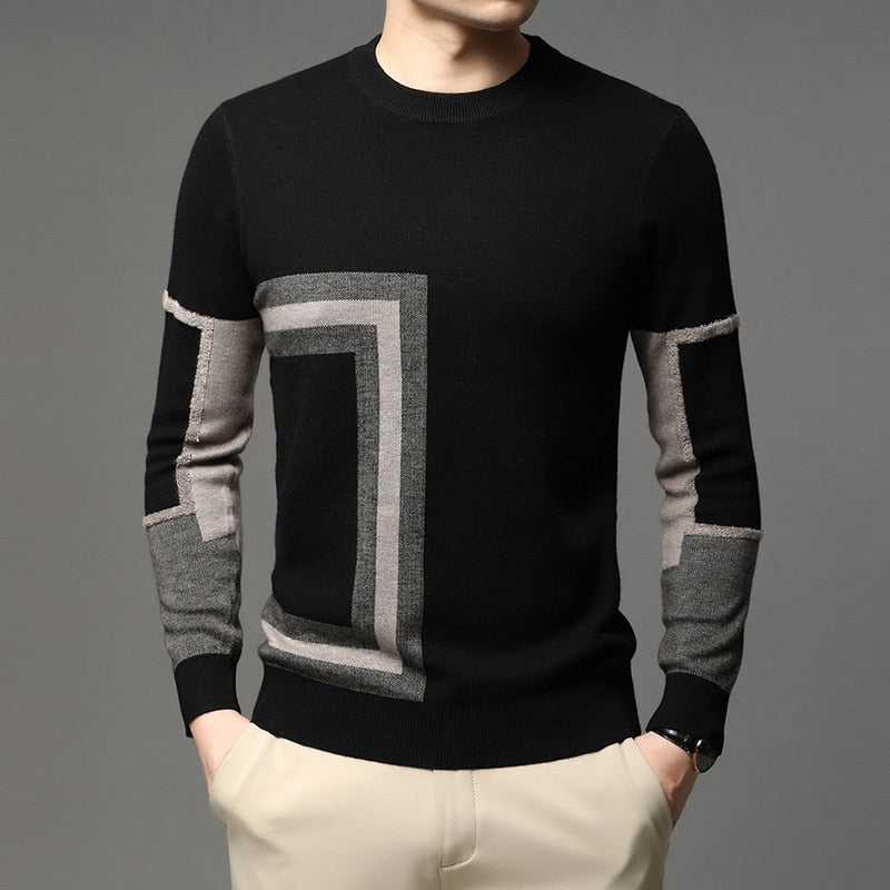 2023 New Fashion High End Designer Brand Mens Knit Black Wool Pullover Sweater Crew Neck Autum Winter Casual Jumper Mens Clothes