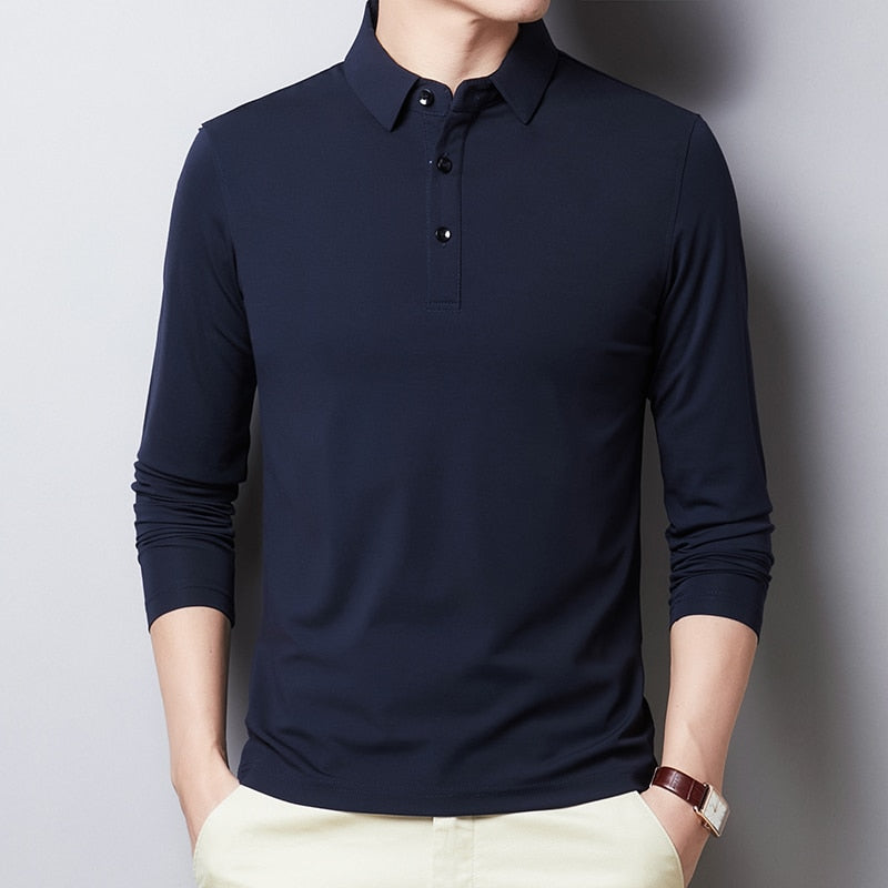 2023 New Polo Shirt Men Cotton Long sleeve Polo Shirts Male Classic Solid Colors Slim Fit Tee shirt Homme Men Clothing T894