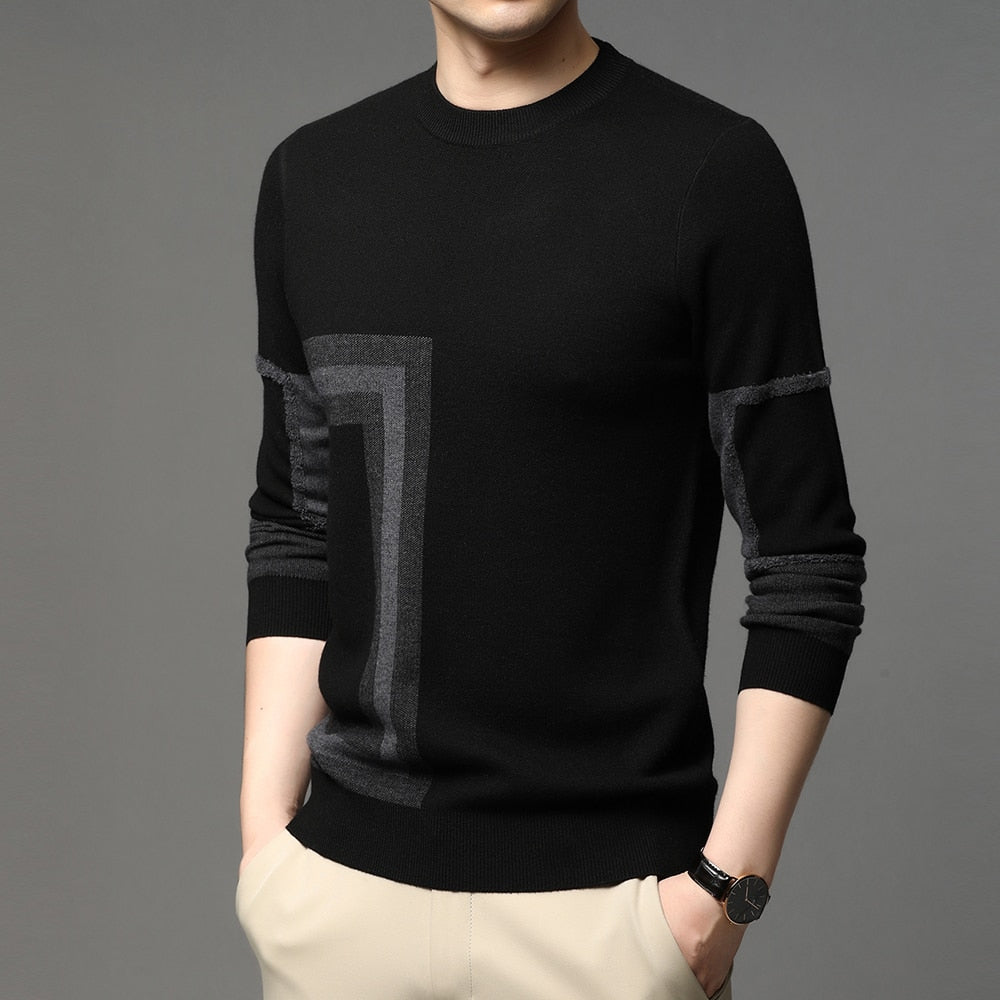 2023 New Fashion High End Designer Brand Mens Knit Black Wool Pullover Sweater Crew Neck Autum Winter Casual Jumper Mens Clothes