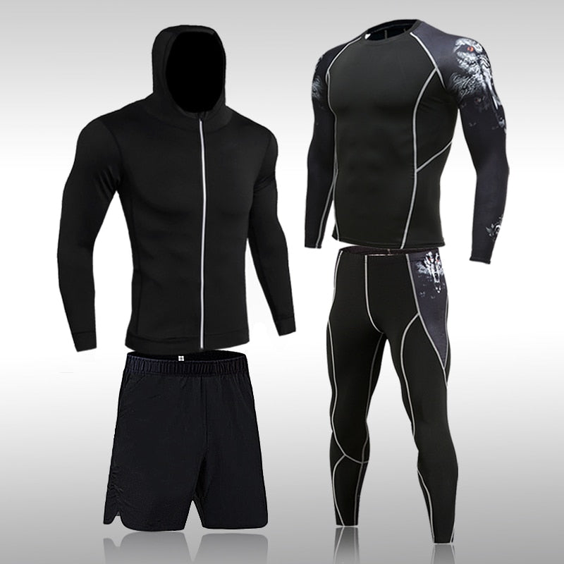 Men&#39;s Compression Sportswear Suits Gym Tights Training Clothes Workout Jogging Sports Set Running Rashguard Tracksuit For Men