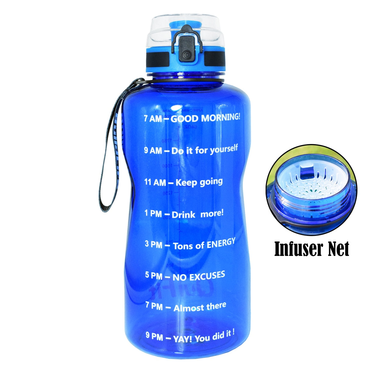 BuildLife 1.3L 2L 64oz Motivational Water Bottle with Time Marking Bpa Free Tritan Fitness Gym Jug Sport Plastic Drinking Filter