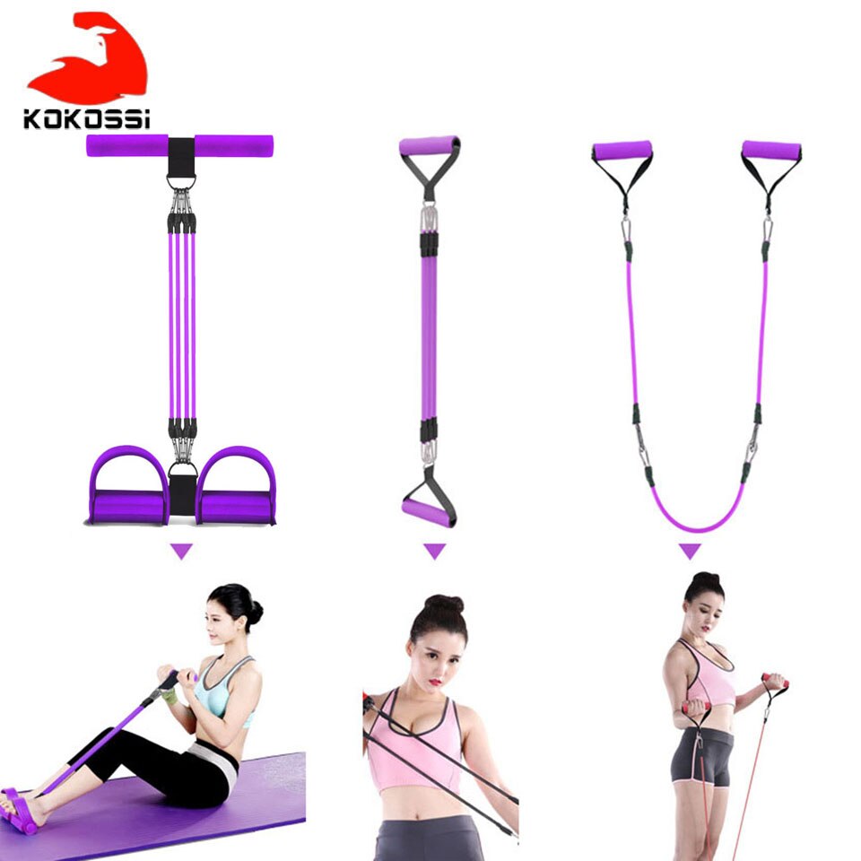 KoKossi Fitness Gum 4 Tube Resistance Bands Latex Pedal Exerciser Sit-up Pull Rope Expander Elastic Bands Yoga equipment Pilates