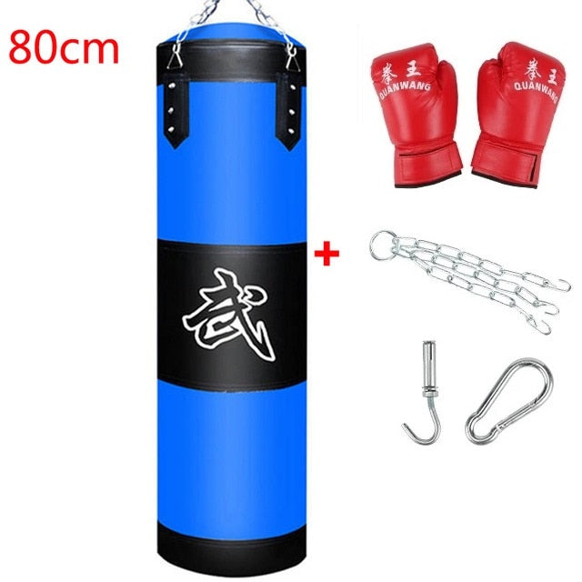 Adult Kid Empty Boxing Sand Bag Hanging Kick Sandbag Boxing Training Fight Karate Punching Bag Heavy Duty with Glove Wrist Guard