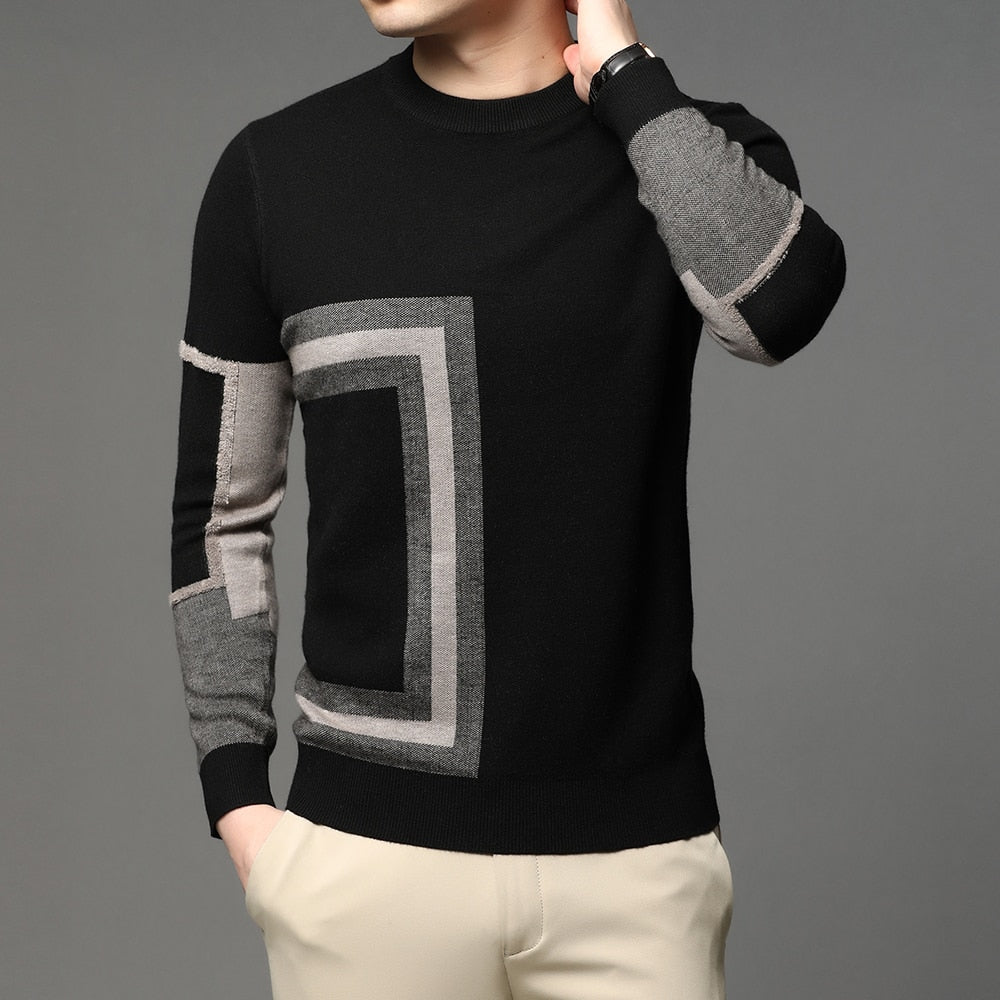 2023 New Fashion High End Designer Brand Mens Knit Black Wool Pullover Sweater Crew Neck Autum Winter Casual Jumper Mens Clothes