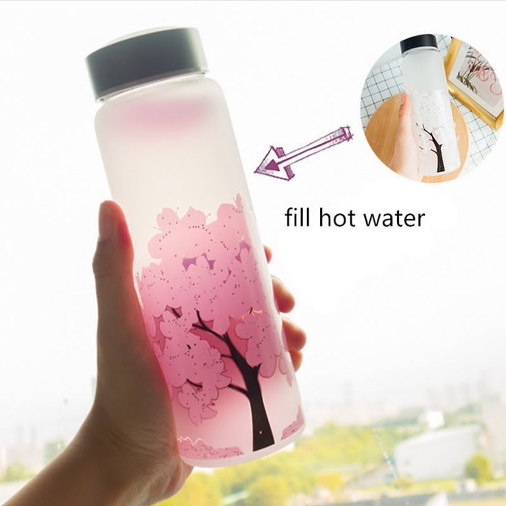 1000ML Kawaii Color Changing Sakura Bottle Cute Water Bottle With Protective Bag For Girl Student Fashion Sport Drinking Bottle