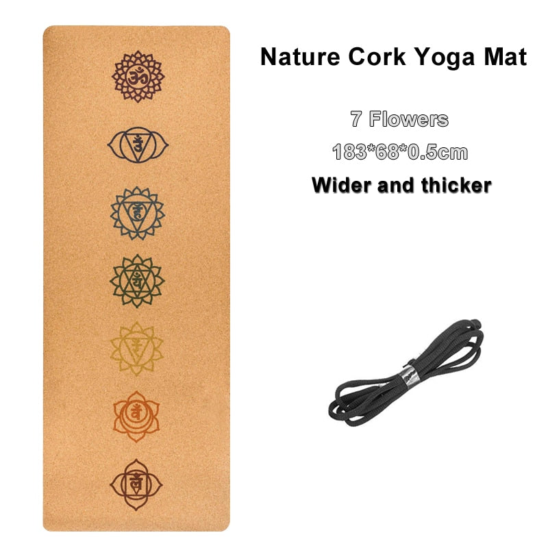 Jusenda 183X68cm Natural Cork TPE Yoga Mat For Fitness 5mm Sport Mats Pilates Exercise Non-slip Yoga mat With Position Body Line