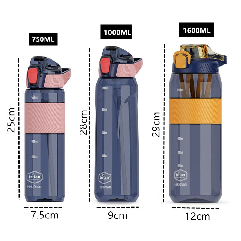 750ml/1000ml/1600ml Tritan Material Water Bottle With Straw Eco-Friendly Durable Gym Fitness Outdoor Sport Shaker Drink Bottle