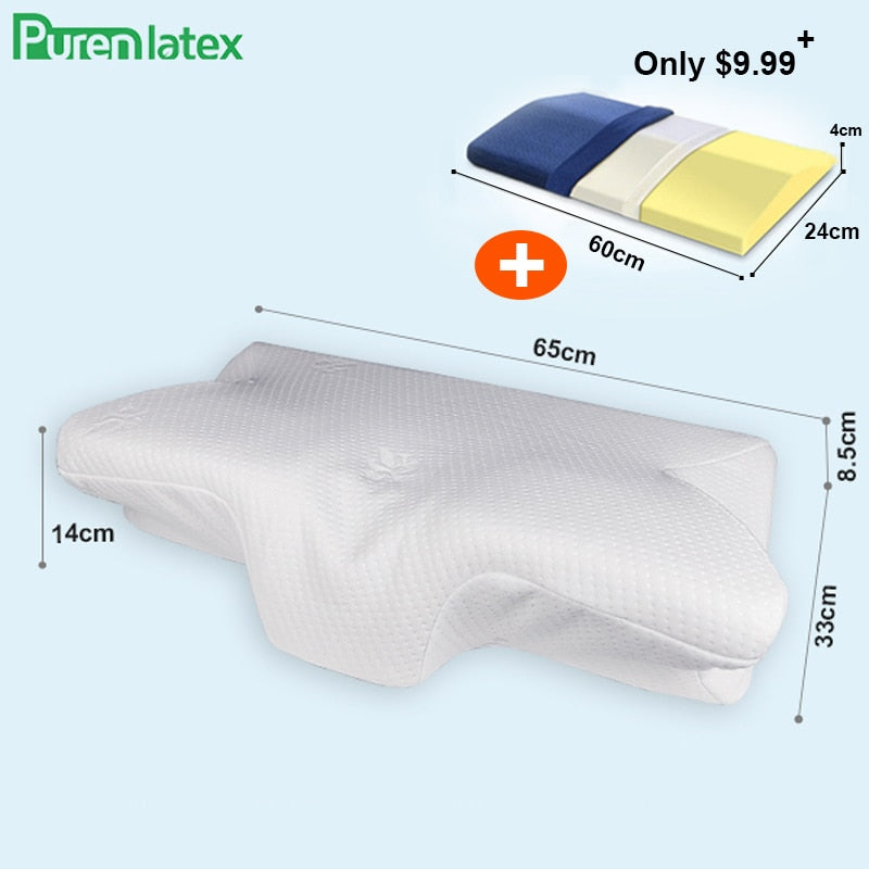 Purenlatex Contour Orthopedic Pillow Memory Foam Cervical 14cm Pillow Neck Pain Remedial Pillow for Side Back Stomach Sleepers