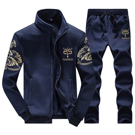 Tracksuits Men Polyester Sweatshirt Sporting Fleece 2021 Gyms Spring Jacket + Pants Casual Men's Track Suit Sportswear Fitness