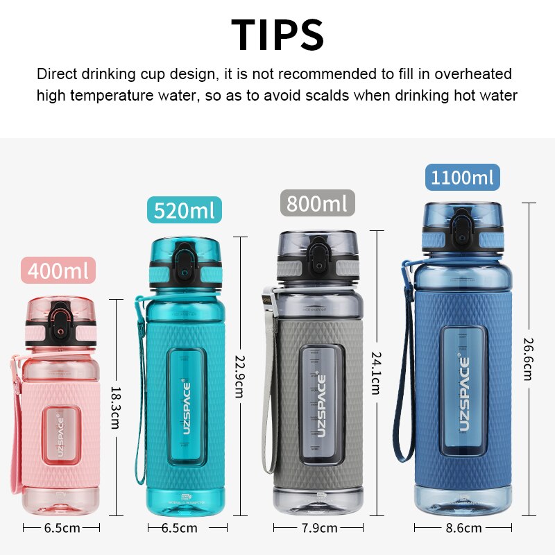 UZSPACE Sports Water Bottles BPA Free 1000ml Portable Leakproof Drop-proof Plastic Drink Bottle Summer Outdoor Tour Gym Tea Cup