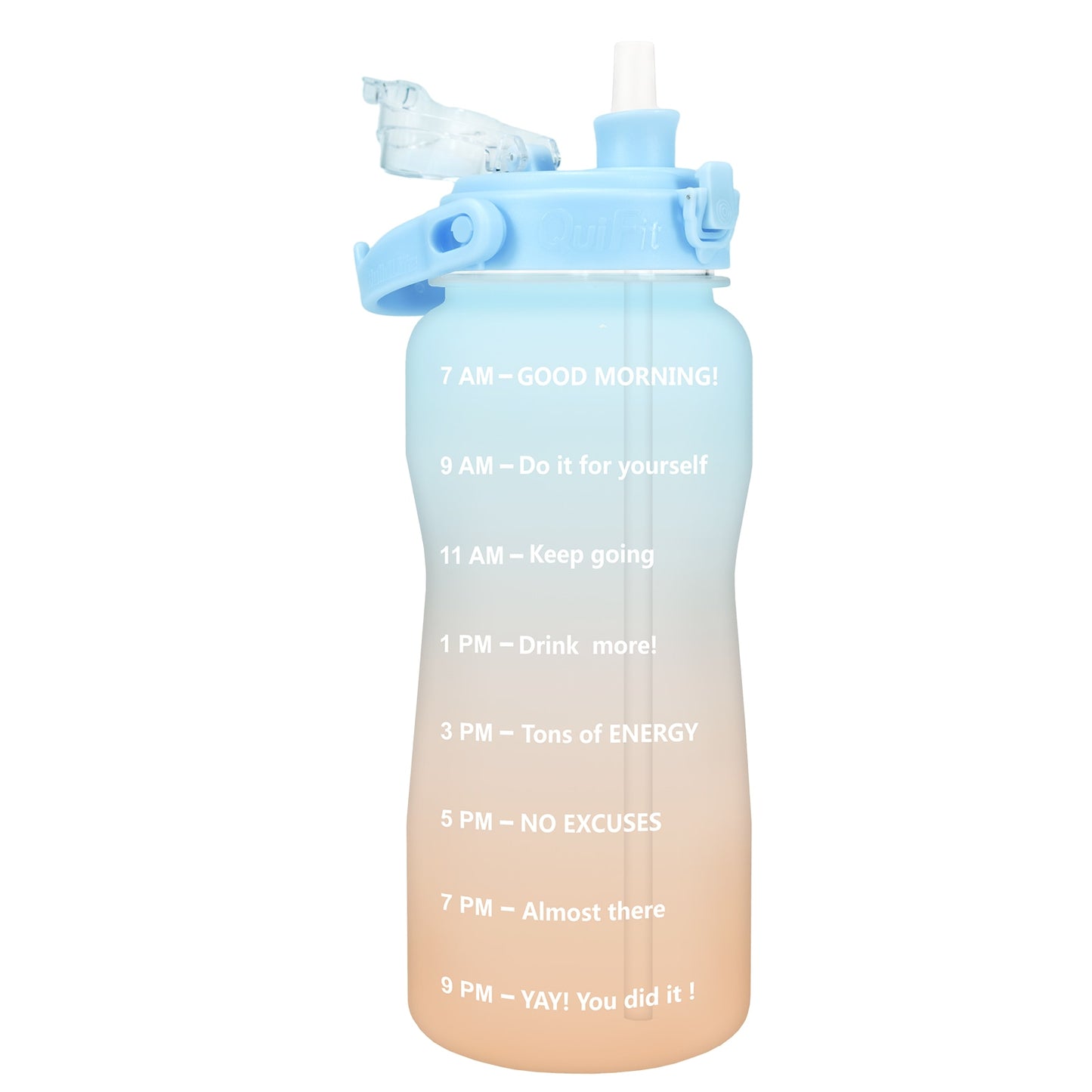 Quifit Half Gallon 2L Water Bottle with Straw 2 Litre Tritan BPA Free Motivational Quote Time Marker 2000ml Jug Star Style