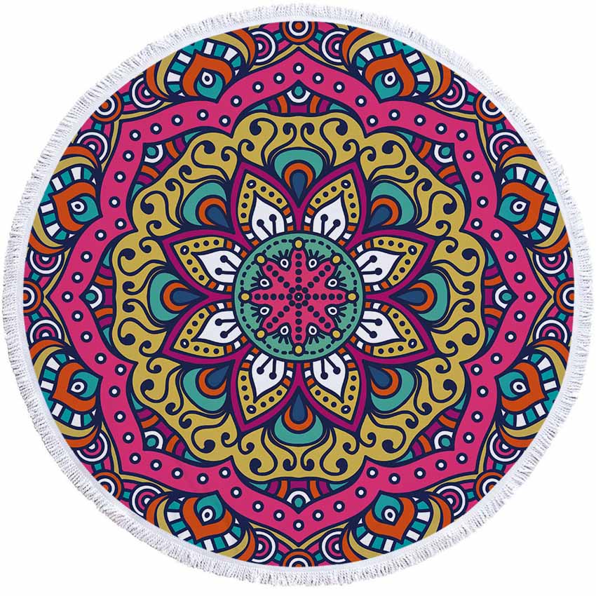 Mandala Geometric Round Beach Towel Tassels Bohemia Microfiber Bath Shower Towel For Adults Picnic Yoga Mat Blanket Cover Up