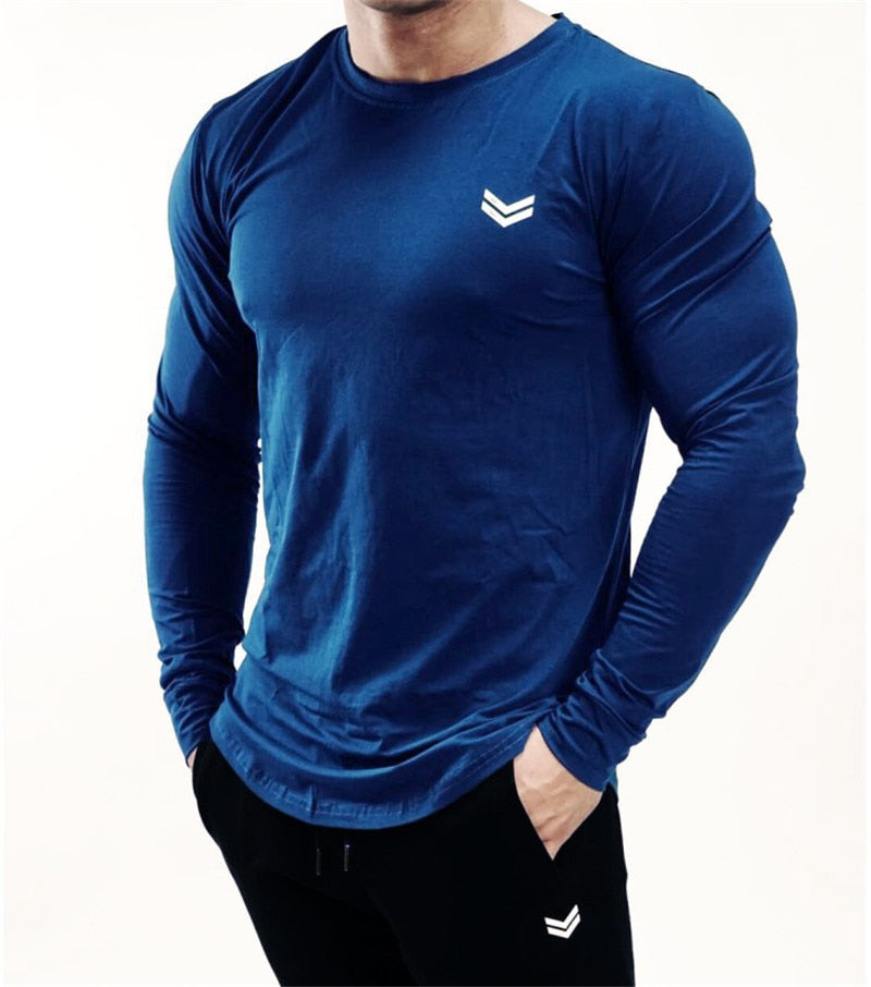 NEW Long sleeve Cotton T-shirt Men Gyms Fitness Workout Skinny t shirt Summer Male Tees Tops Sport Running T-shirt men Clothing