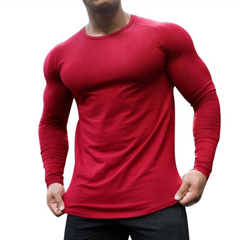 NEW Long sleeve Cotton T-shirt Men Gyms Fitness Workout Skinny t shirt Summer Male Tees Tops Sport Running T-shirt men Clothing