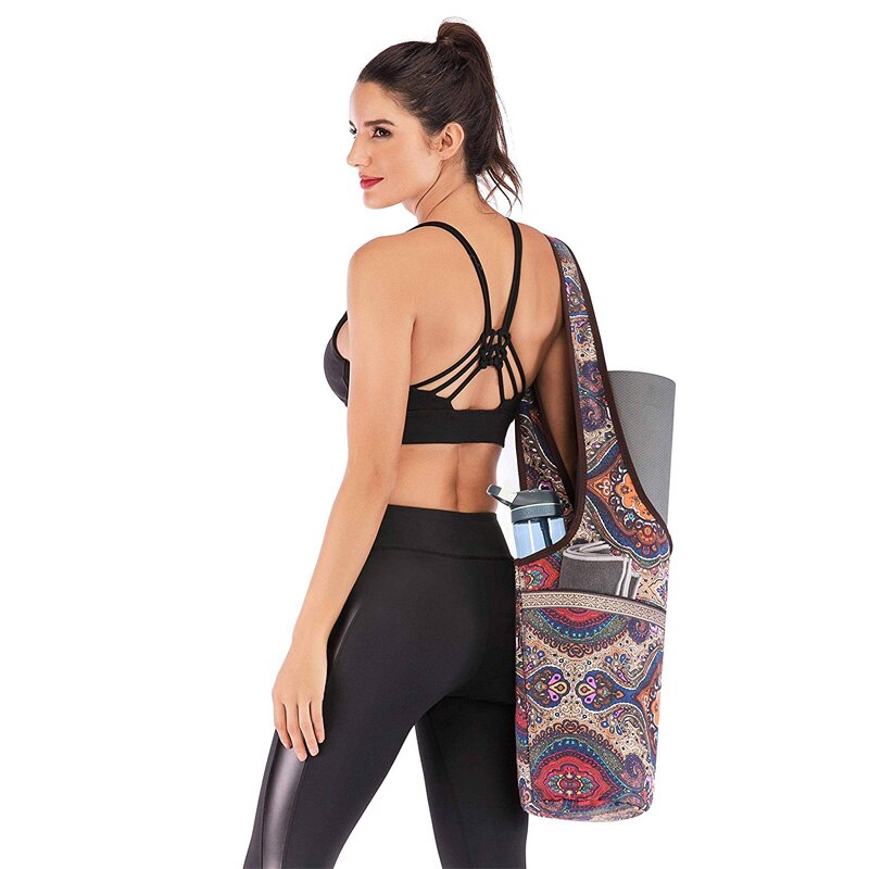 Canvas Yoga Mat Bag Bohemian Printed Yoga Bag Large Pocket Fit Most Size Mats Yoga Tote Sling Carrier Fitness Gym Accessories