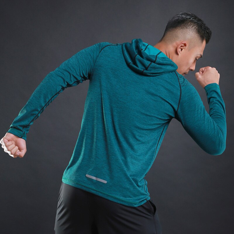 Hooded Running Shirt Gym Men Sport T Shirt Long Sleeve Sportswear Workout Shirts Men Sports Shirt Top Jersey Fitness Clothing